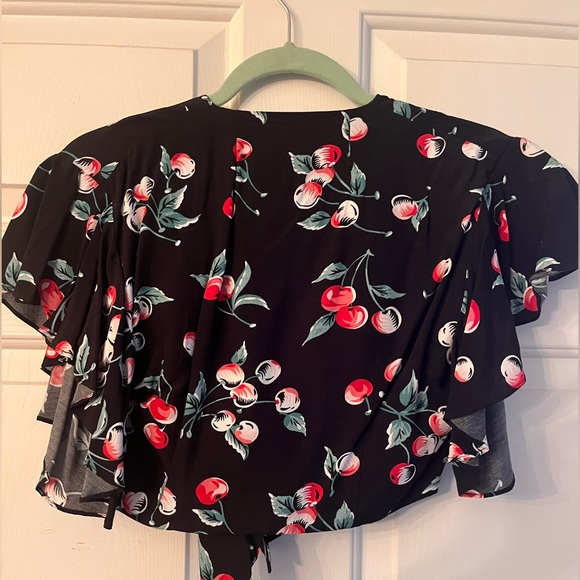 Trashy Diva Flutter Tie Front Cherry Print Crop Cropped Top Rockabilly Retro 🍒 - Picture 3 of 6